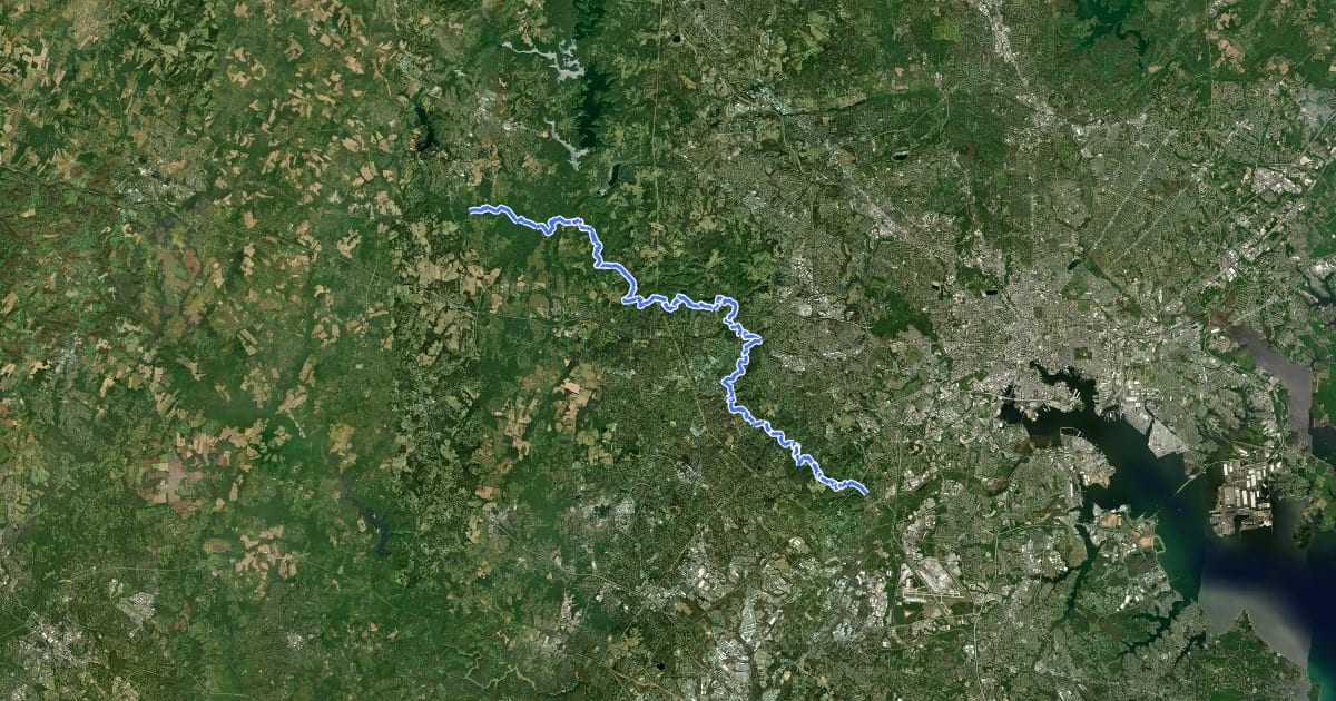 Маршрут Patapsco Traverse (south hiking) на спутниковом снимке