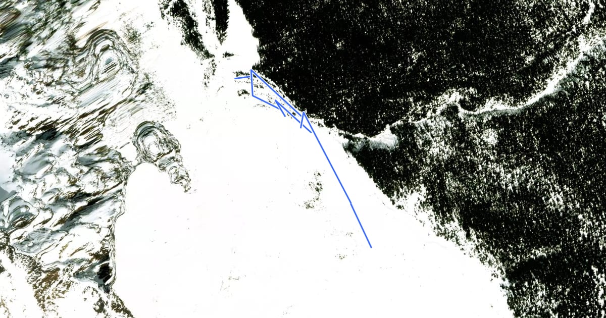 Маршрут Path of the Glacier Trail на спутниковом снимке
