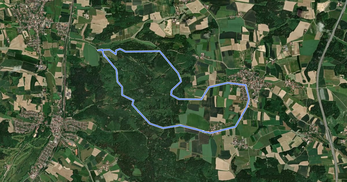 Маршрут Paunzhausen-Ilmmünster-Weg (3 / lila) на спутниковом снимке