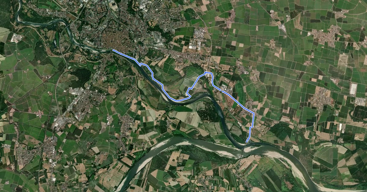 Маршрут Pavia-Ponte della Becca (Greenway) на спутниковом снимке