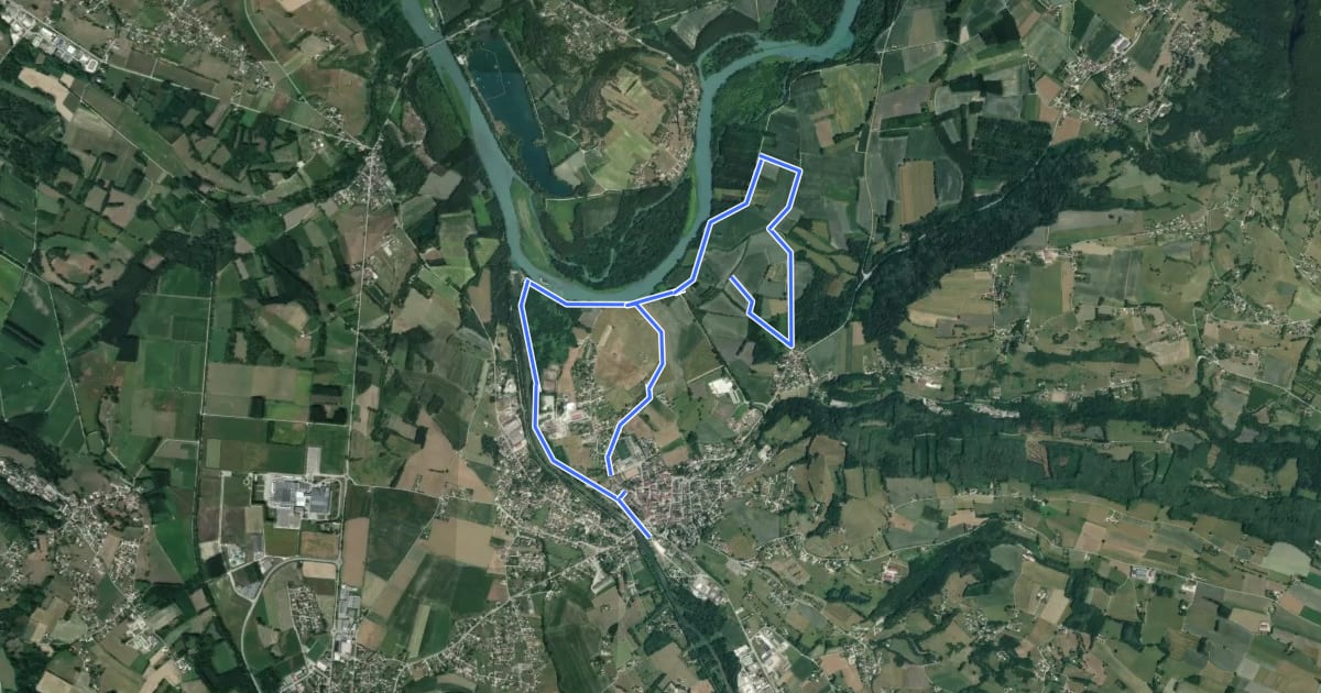 Маршрут Pays du lac d'Aiguebelette: Circuit VTT FFCT N°21 - Entre Rhône et Guiers (vert) на спутниковом снимке