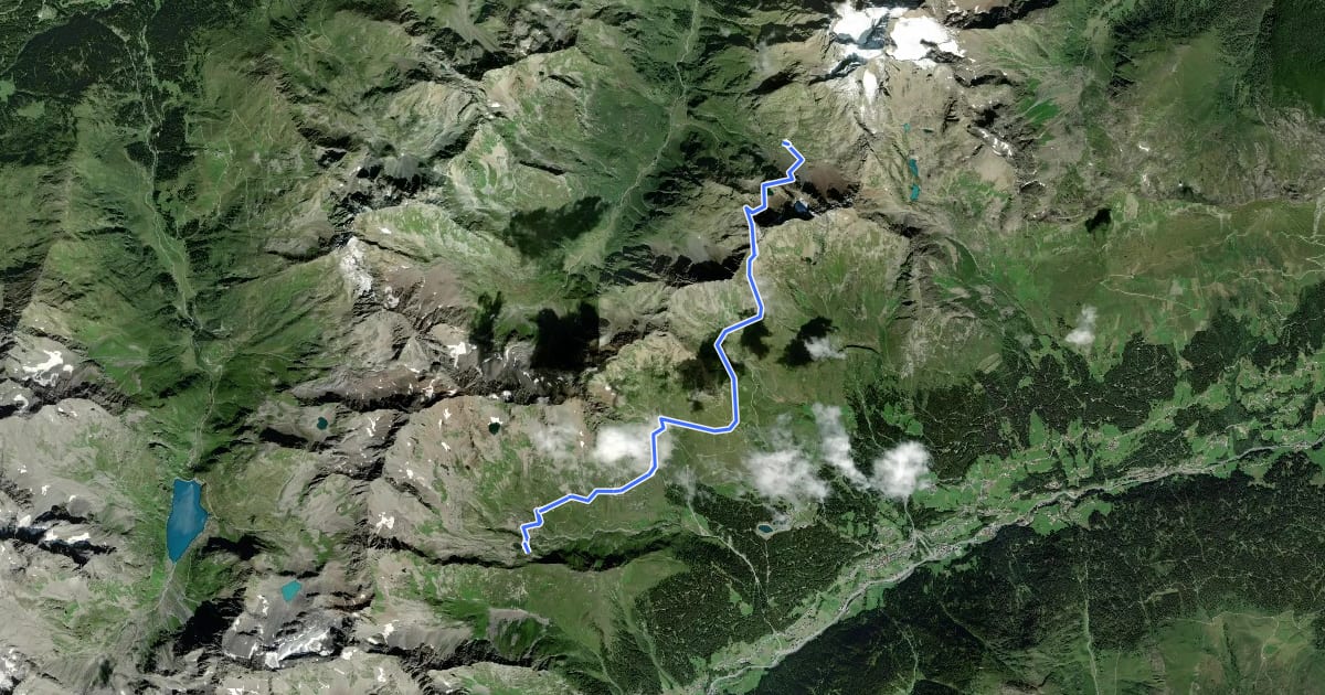 Маршрут Paznauner Höhenweg Etappe 8 на спутниковом снимке