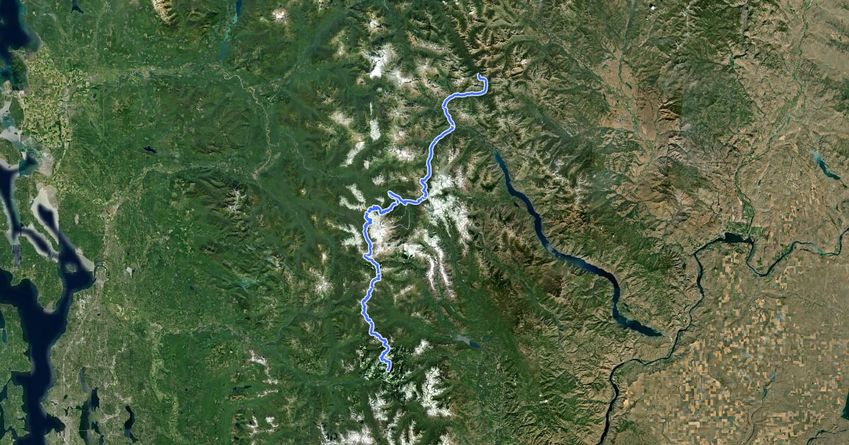 Маршрут PCT - Washington Section K на спутниковом снимке