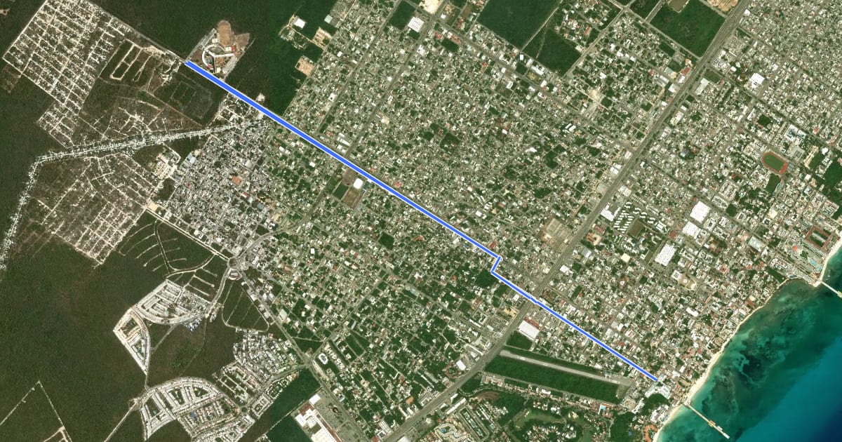 Маршрут PDC - Ciclovía - Calle 1 Sur - Avenida Juárez на спутниковом снимке