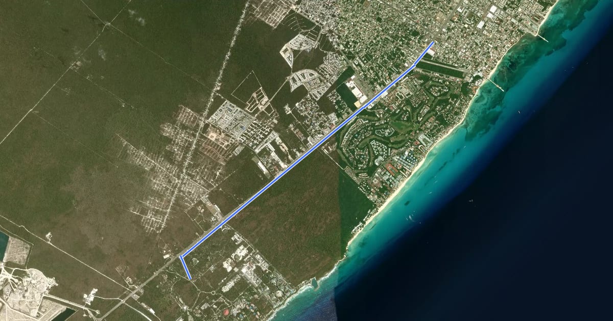 Маршрут PDC - Ciclovía - Carretera Reforma Agraria - Federal - XCaret на спутниковом снимке