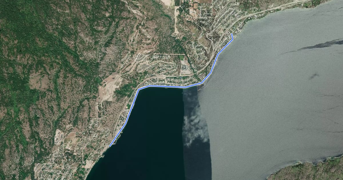 Маршрут Peachland Bike Routes на спутниковом снимке
