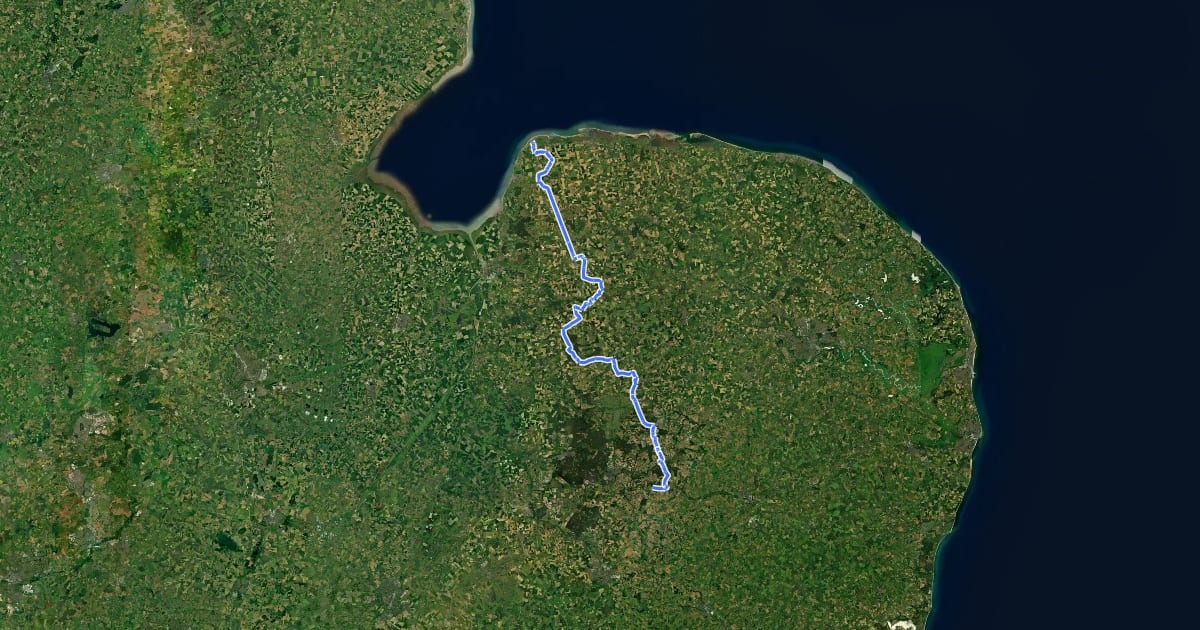Маршрут Peddars Way Bridle Route на спутниковом снимке