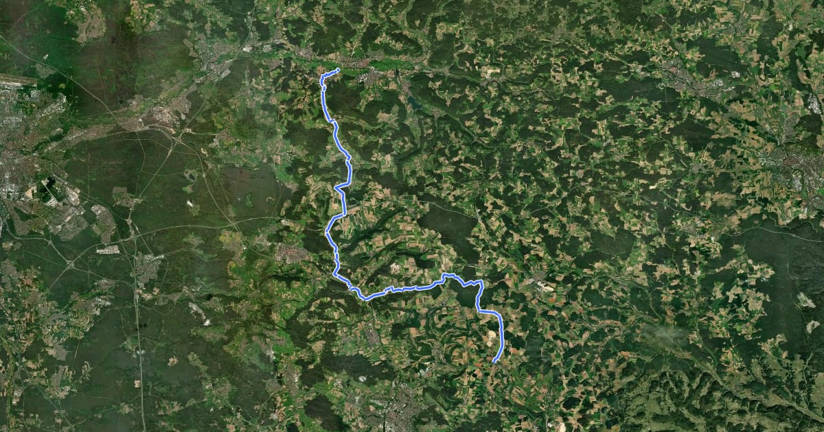 Маршрут Pegnitz-Laber-Radweg на спутниковом снимке