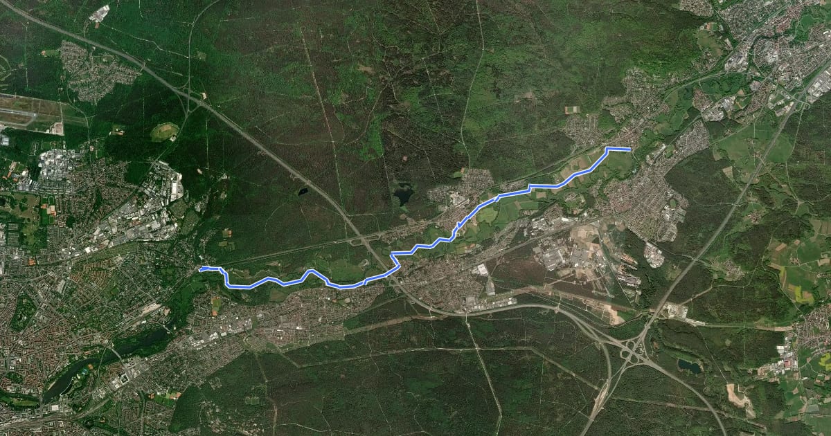Маршрут Pegnitztalweg на спутниковом снимке