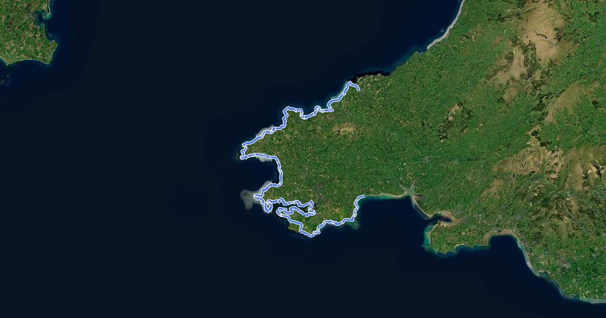 Маршрут Pembrokeshire Coast Path main route на спутниковом снимке