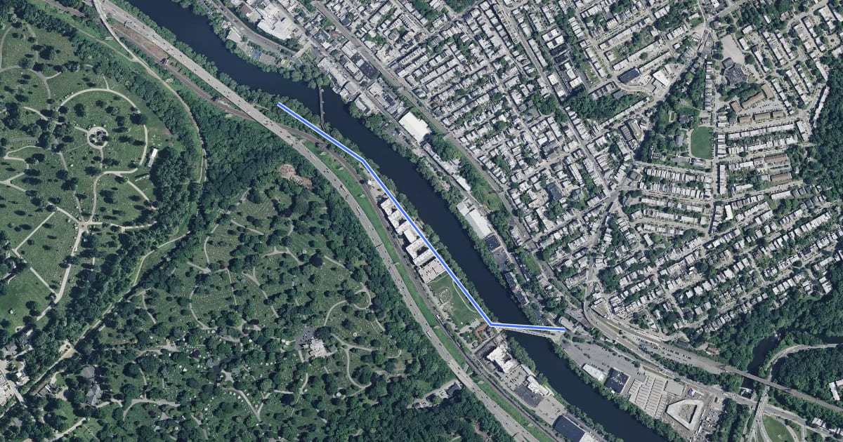 Маршрут Pencoyd Bridge and Trail на спутниковом снимке