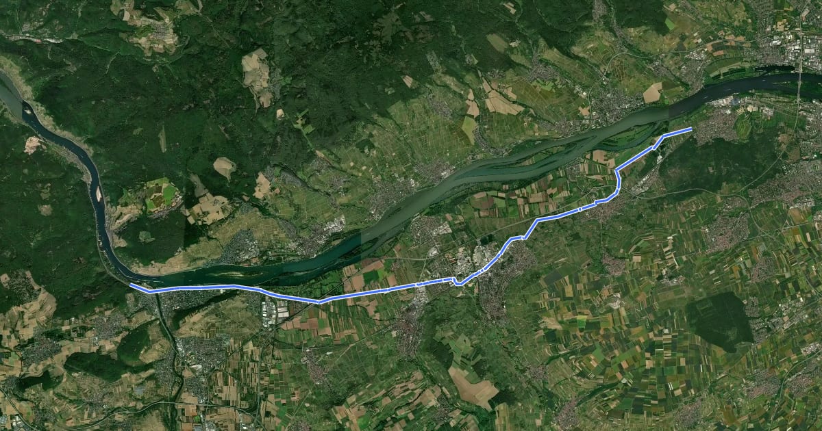 Маршрут Pendlerradroute Bingen-Mainz на спутниковом снимке