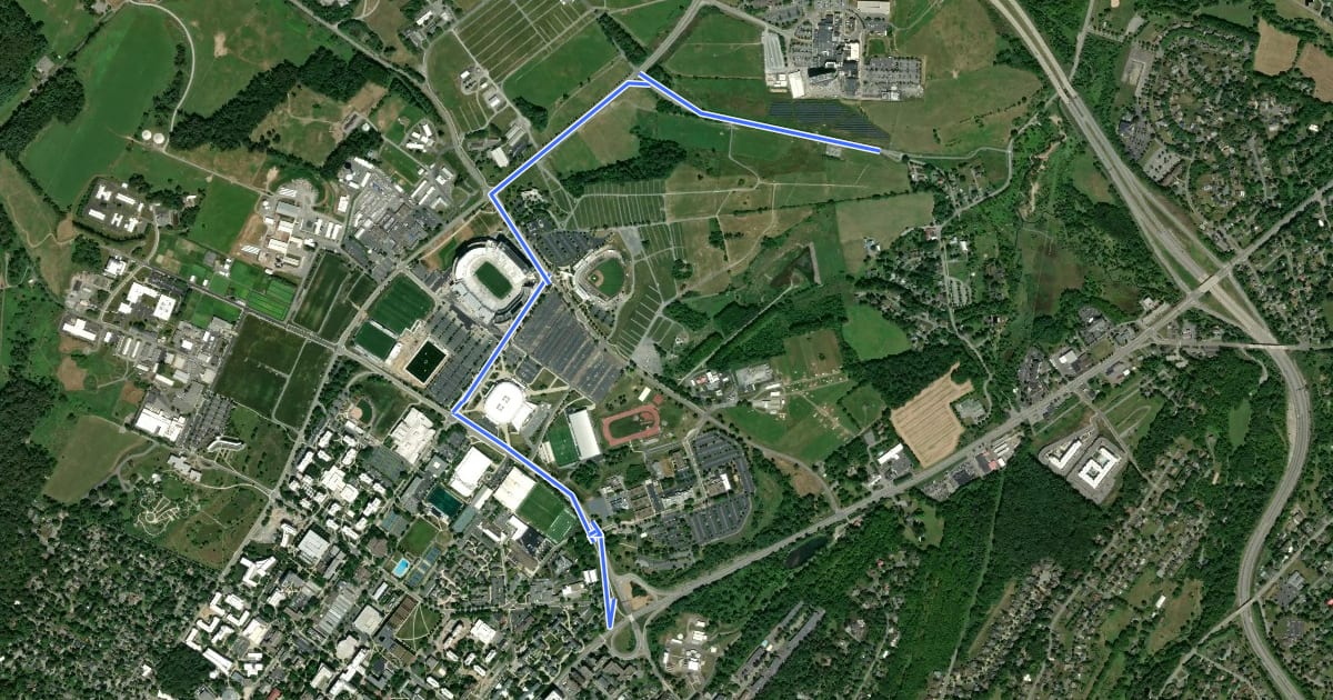 Маршрут Penn State Eastern Campus/Stadium Route на спутниковом снимке