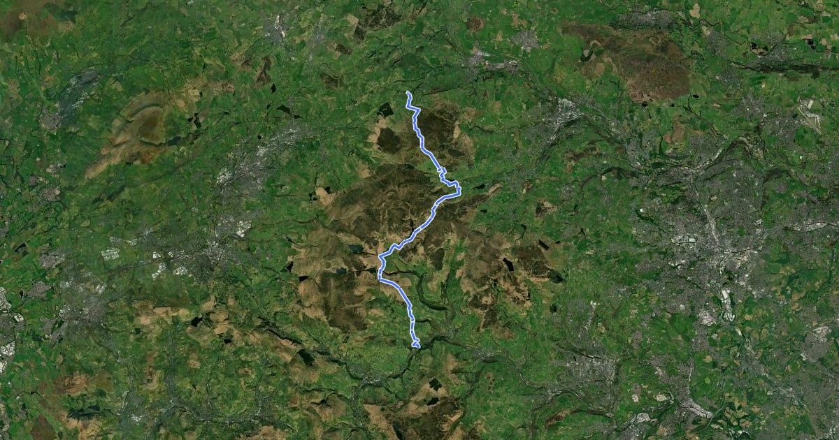 Маршрут Pennine Way (Calder Valley to Ickornshaw) на спутниковом снимке