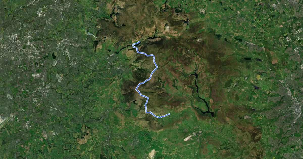Маршрут Pennine Way (Edale to Crowden) на спутниковом снимке