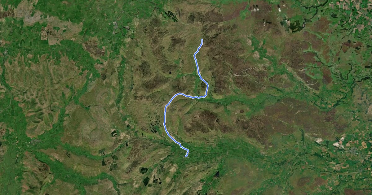 Маршрут Pennine Way (Hawes to Tan Hill) на спутниковом снимке