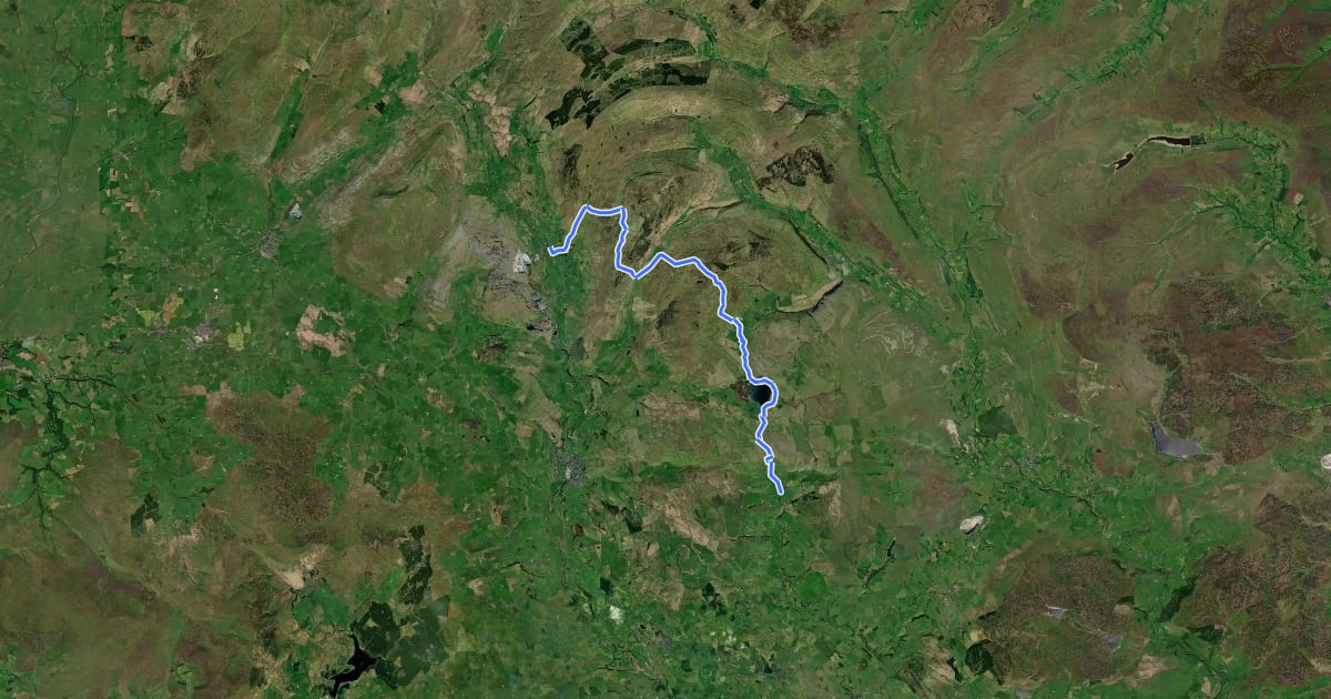 Маршрут Pennine Way (Malham to Horton in Ribblesdale) на спутниковом снимке