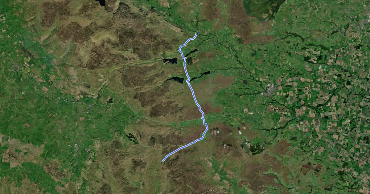 Маршрут Pennine Way (Tan Hill to Middleton in Teesdale) на спутниковом снимке