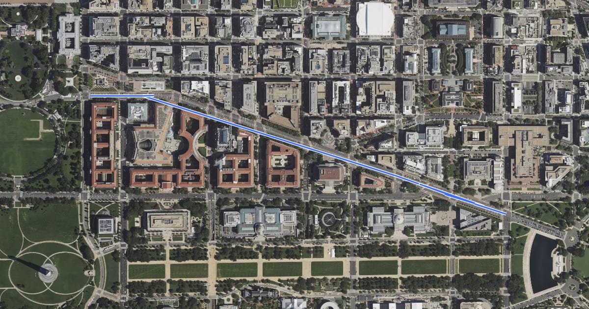 Маршрут Pennsylvania Avenue Northwest на спутниковом снимке