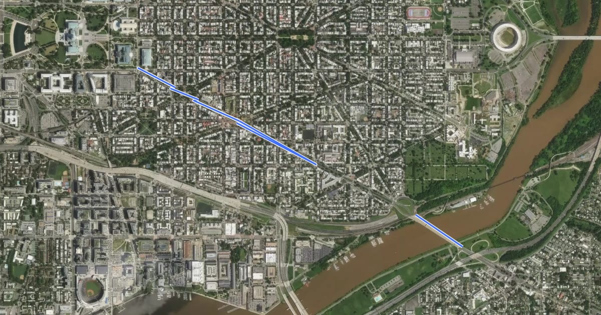 Маршрут Pennsylvania Avenue SE на спутниковом снимке