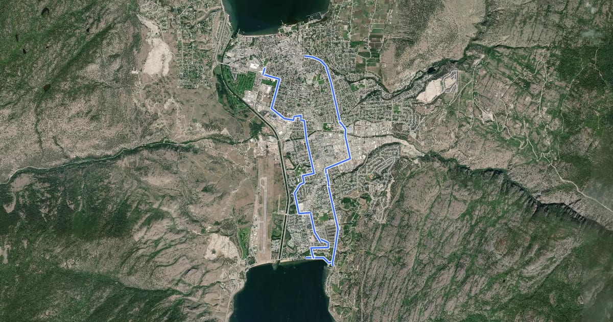 Маршрут Penticton Urban Bike Route на спутниковом снимке