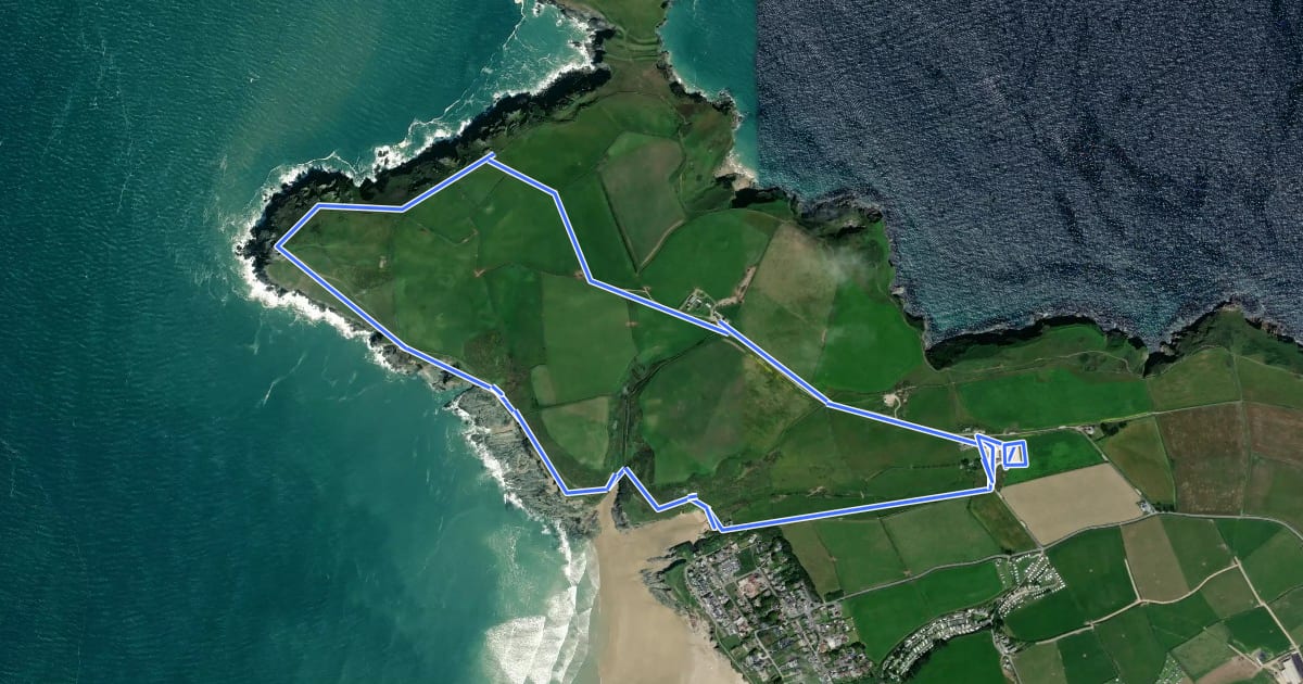 Маршрут Pentire and Baby Bay circular walk, North Cornwall на спутниковом снимке