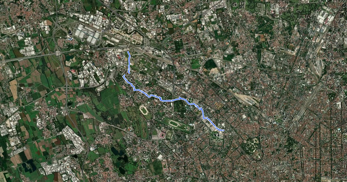 Маршрут Percorso ciclabile Milano-Expo на спутниковом снимке