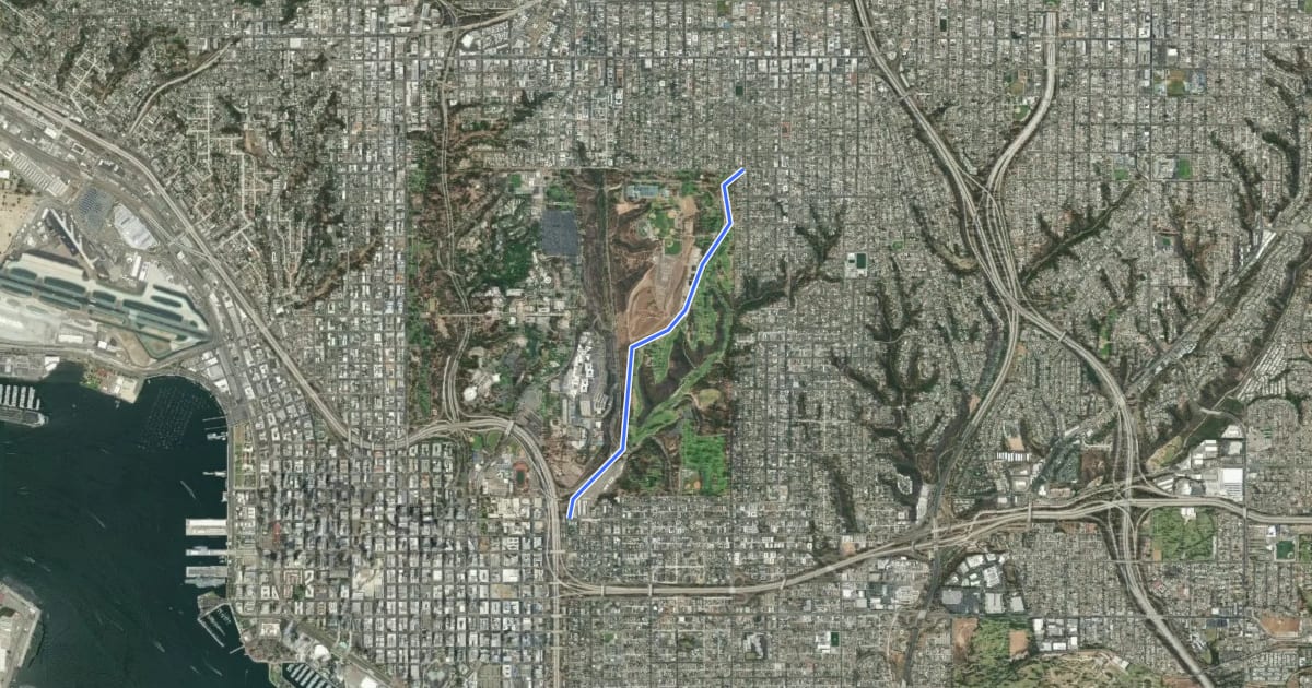 Маршрут Pershing Drive на спутниковом снимке