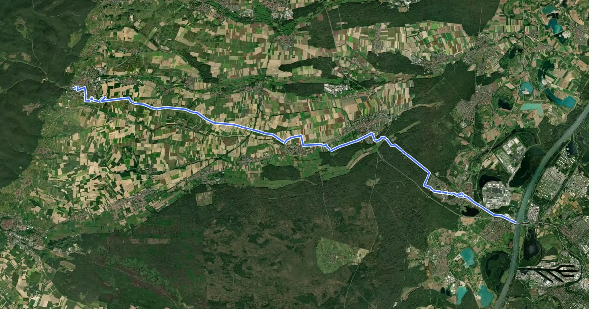 Маршрут Petronella-Rhein-Radweg на спутниковом снимке