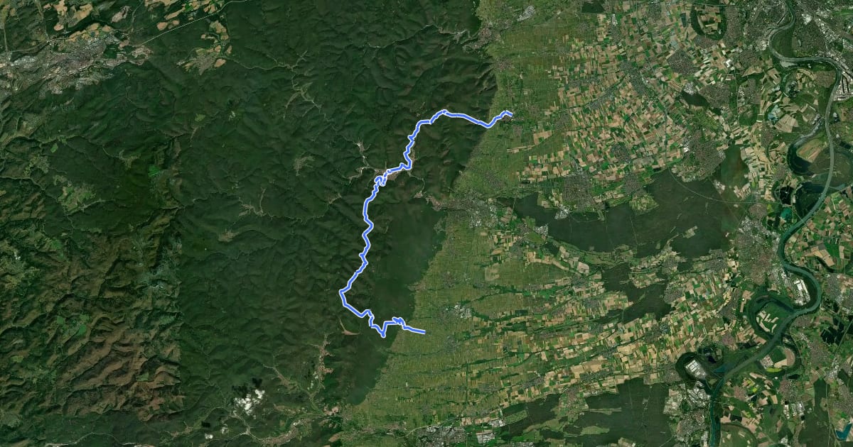 Маршрут Pfälzerwald Blau-Gelber Balken (Deidesheim <=> Rhodt) на спутниковом снимке