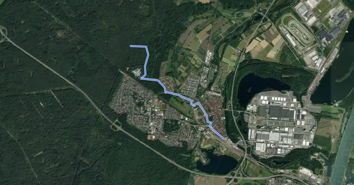 Маршрут Pfälzerwald Schwarzer Punkt auf weißem Balken (Variante Wörth Nord) на спутниковом снимке