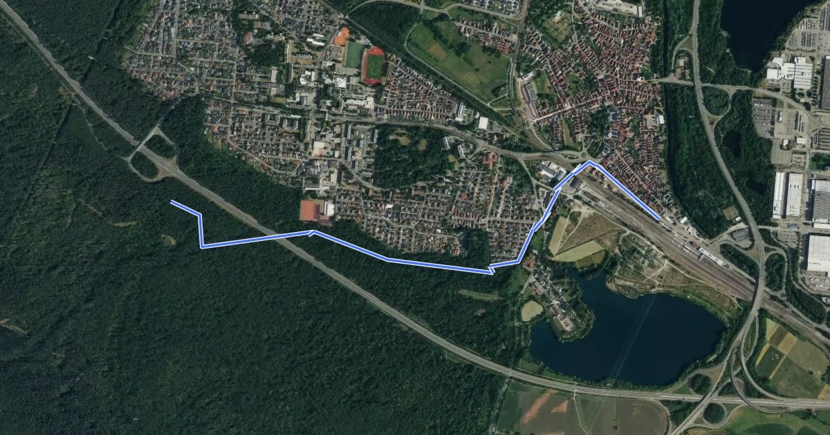 Маршрут Pfälzerwald Schwarzer Punkt auf weißem Balken (Variante Wörth Süd) на спутниковом снимке