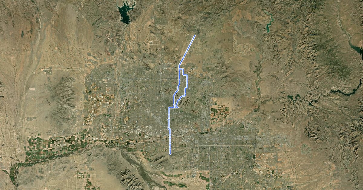 Маршрут Phoenix–Sonoran Bikeway на спутниковом снимке