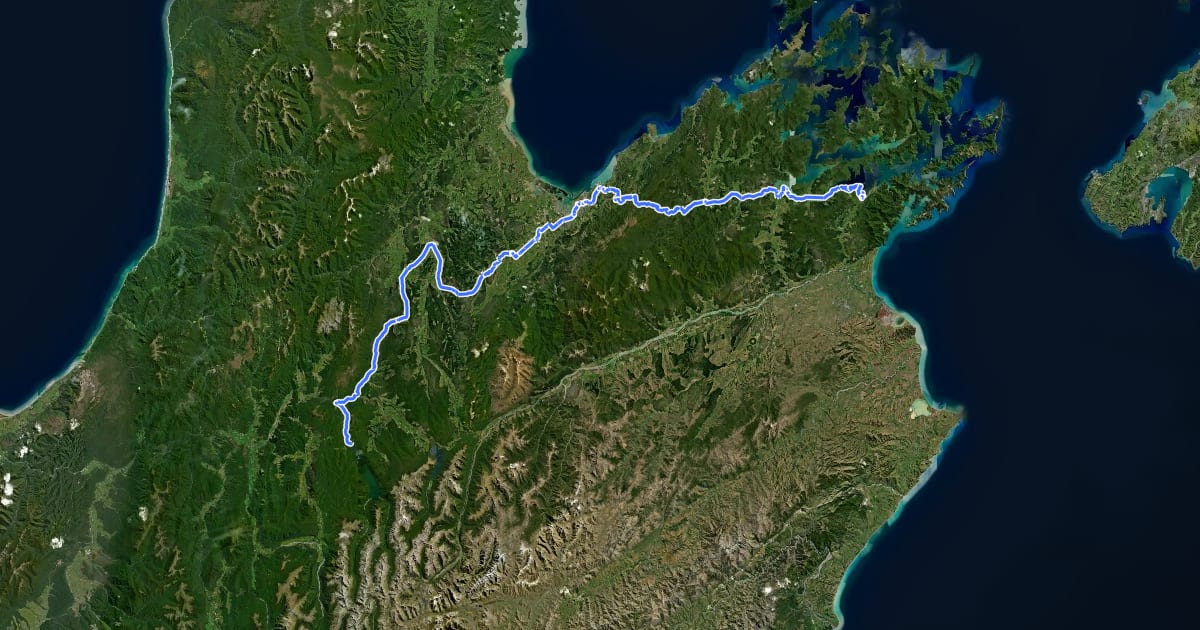 Маршрут Picton ferry to Nelson Lakes Tour Aotearoa на спутниковом снимке