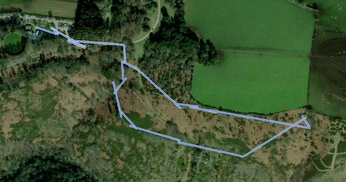 Маршрут Piddledown Common Walk, Castle Drogo на спутниковом снимке