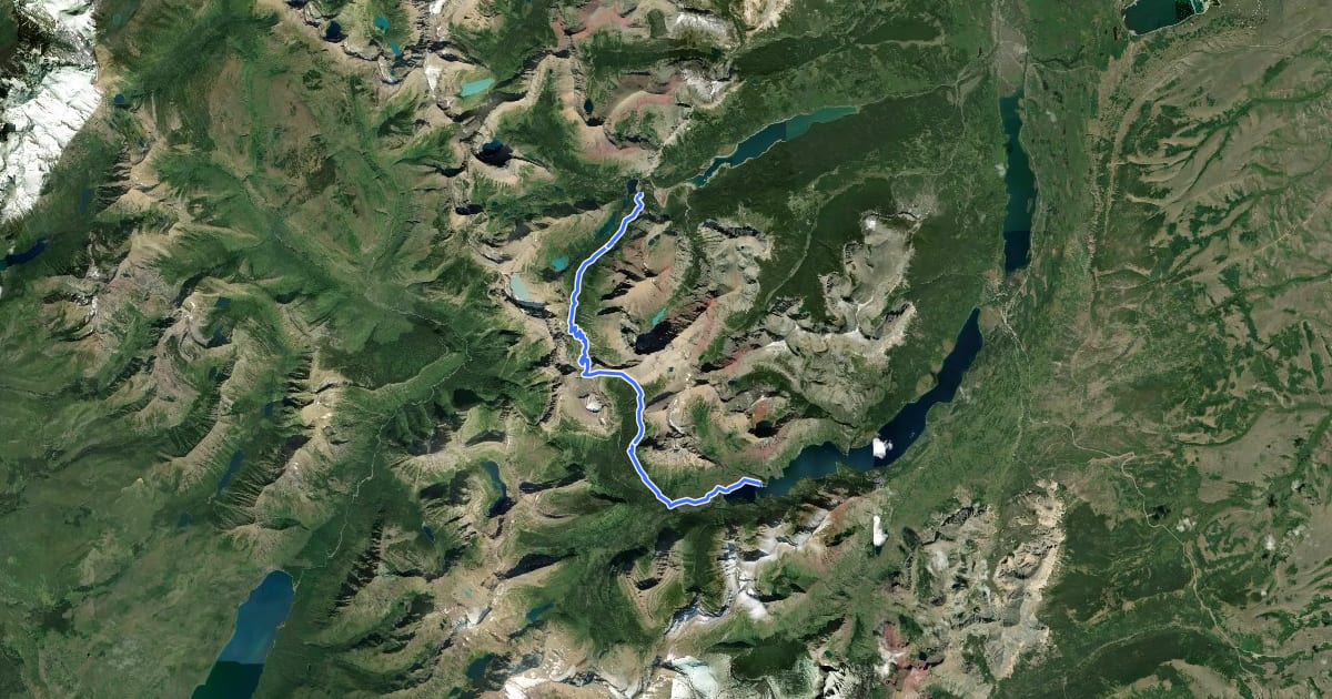 Маршрут Piegan Pass Trail на спутниковом снимке