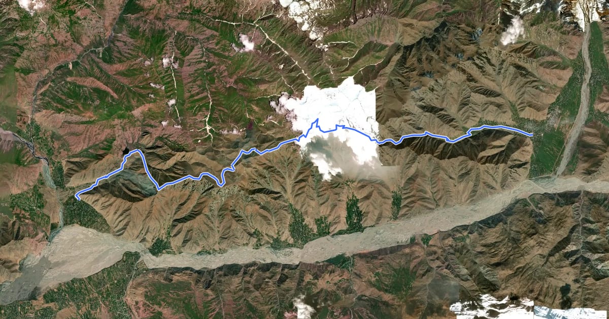Маршрут Pildon Pass (Pamir trail) на спутниковом снимке