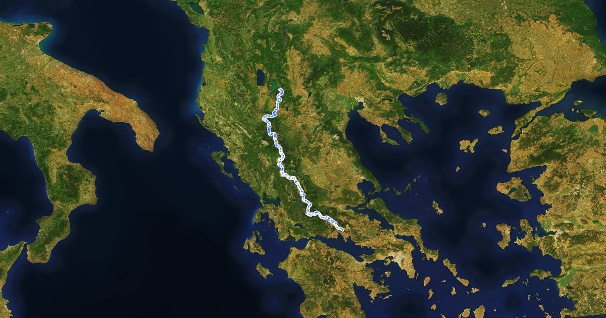 Маршрут Pindus Trail на спутниковом снимке