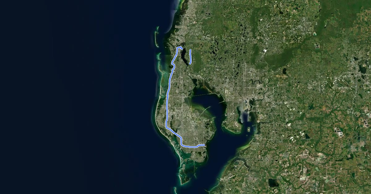 Маршрут Pinellas Trail на спутниковом снимке