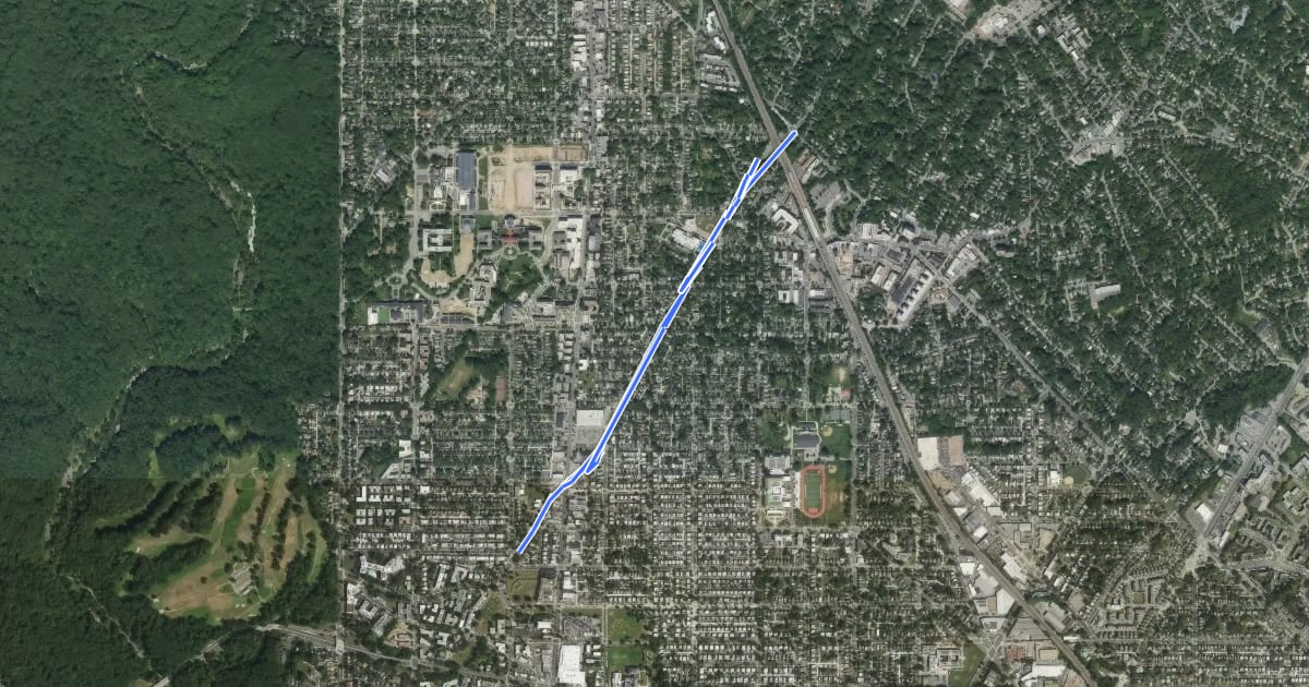 Маршрут Piney Branch Road Northwest на спутниковом снимке