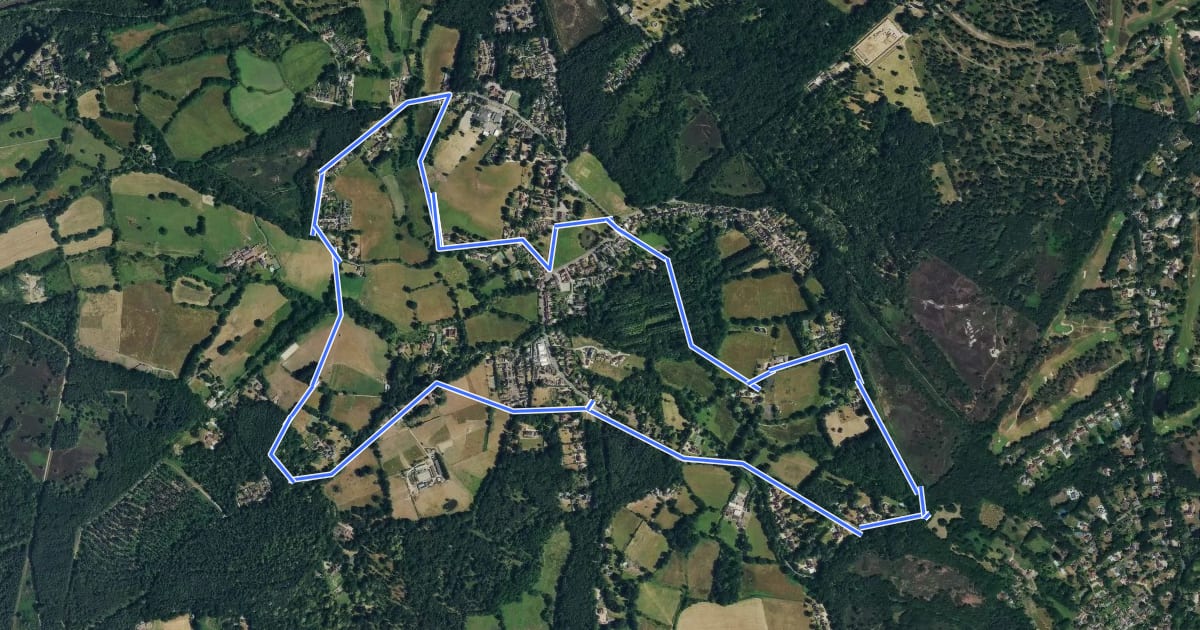 Маршрут Pirbright walk (SCC) на спутниковом снимке