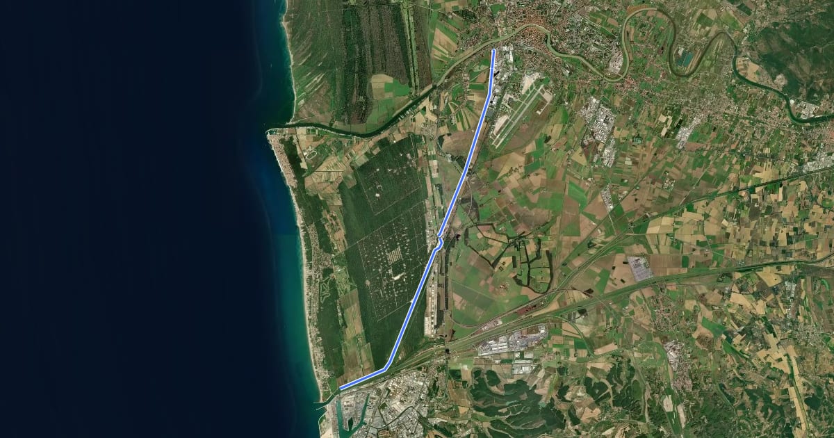 Маршрут Pista CicloPedonale dei Navicelli на спутниковом снимке