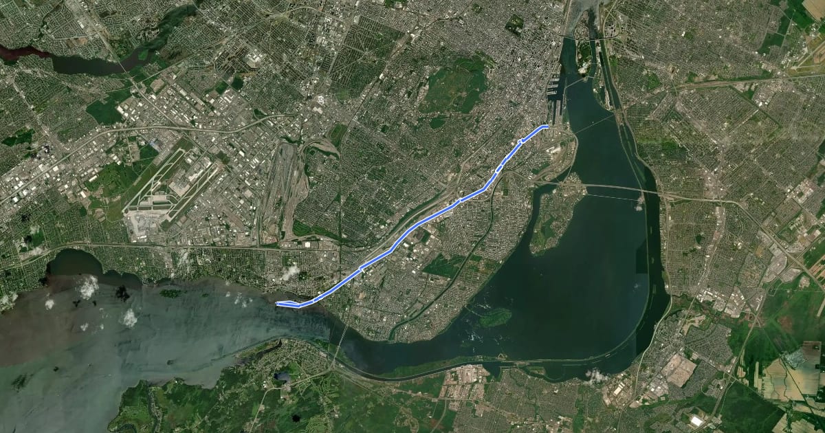 Маршрут Piste Cyclable du Canal de Lachine на спутниковом снимке