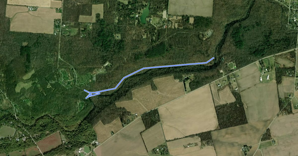 Маршрут Pittsburgh-Cincinnati Stagecoach Trail на спутниковом снимке