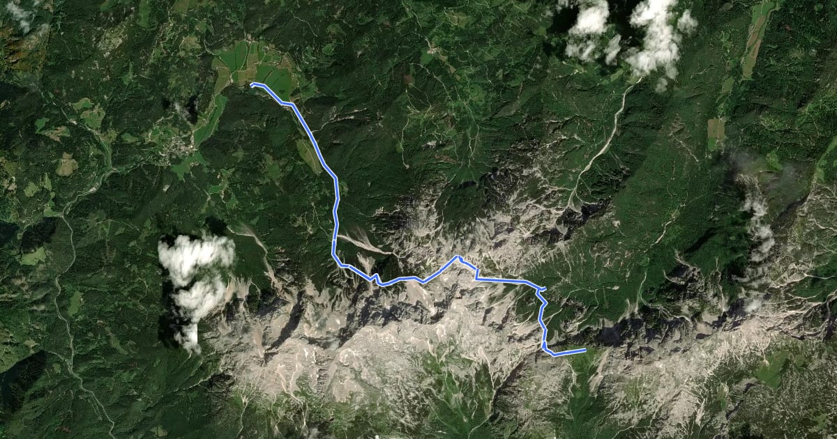 Маршрут Planšarsko jezero-Okrešelj-Kamniška koča на спутниковом снимке