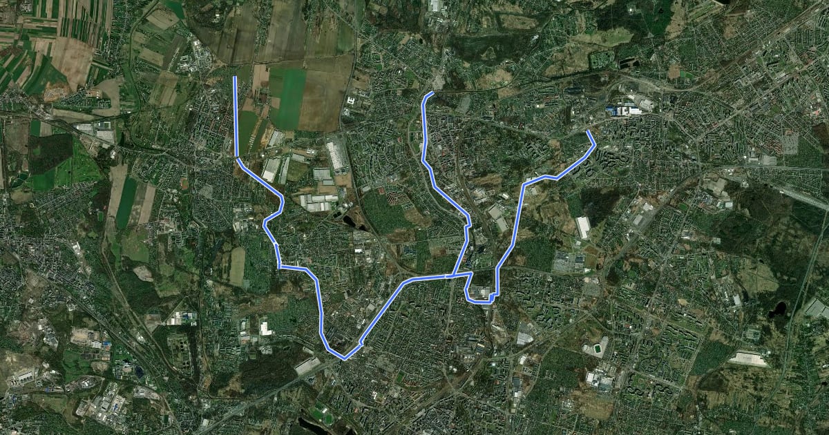 Маршрут Planowana Velostrada nr 7 Sosnowiec - Czeladź, Będzin, Dąbrowa Górnicza на спутниковом снимке