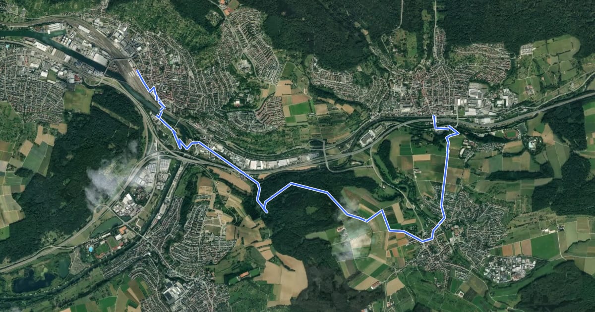 Маршрут Plochingen - Hochdorf - Reichenbach на спутниковом снимке
