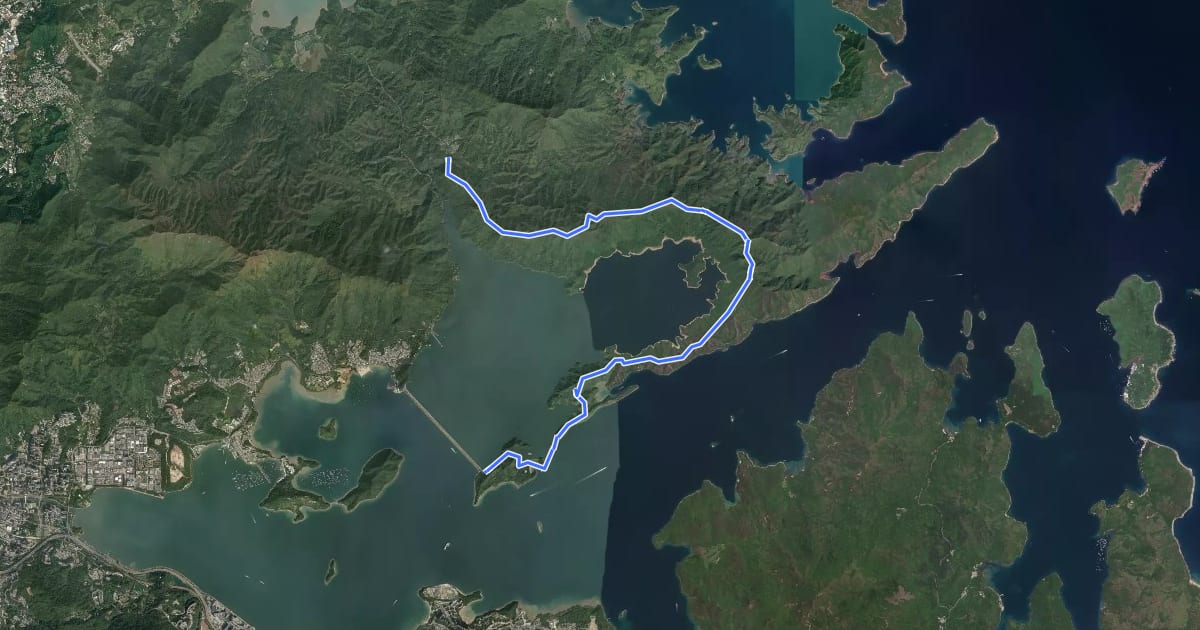 Маршрут 船灣淡水湖郊遊徑 Plover Cove Reservoir Country Trail на спутниковом снимке
