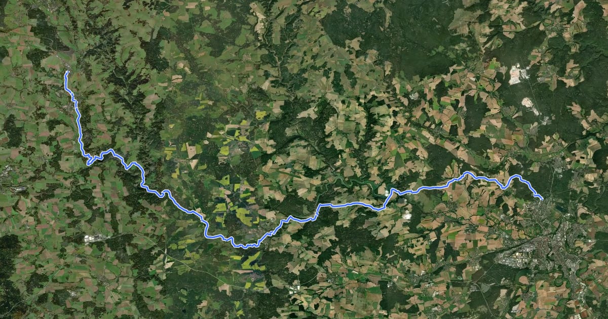 Маршрут [Č] Plzeň - Chodová Planá на спутниковом снимке