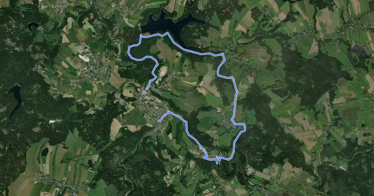 Маршрут Pockau-Saidenbachtalsperre-Forchheim-Wernsdorf-Nennigmühle-Pockau на спутниковом снимке